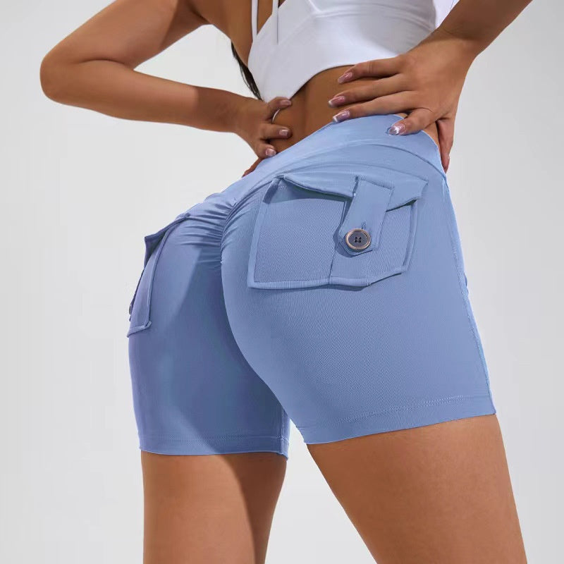High-Waist Hip-Lifting Shorts with Pockets