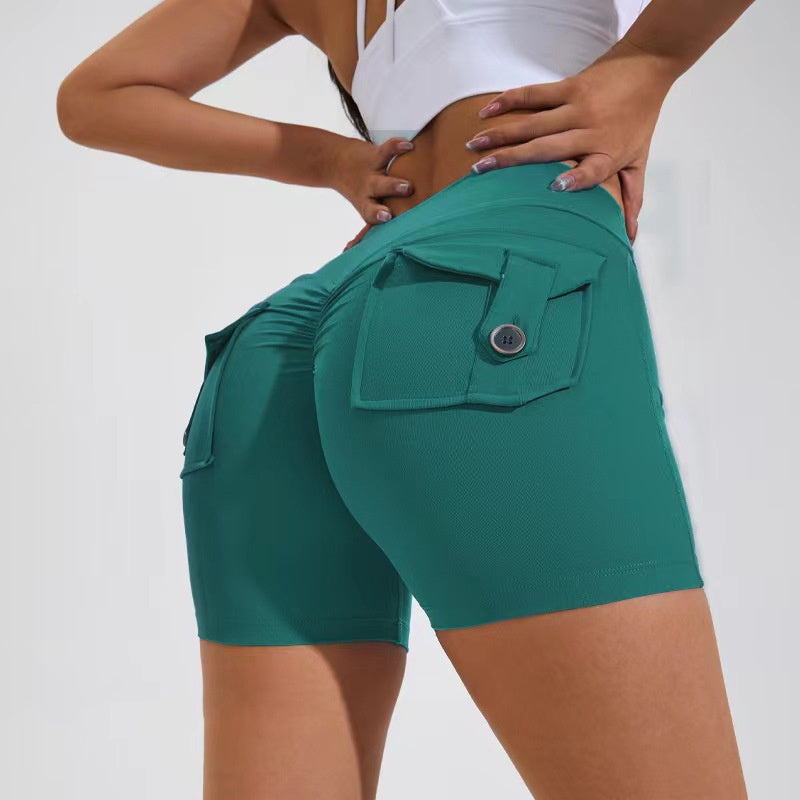 High-Waist Hip-Lifting Shorts with Pockets